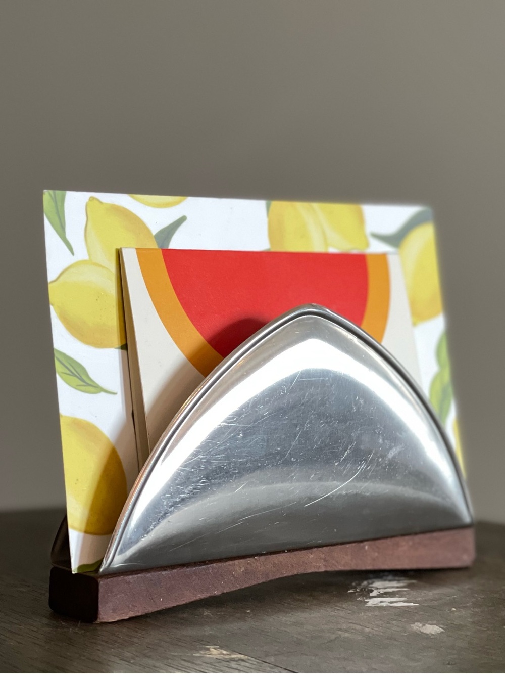 Vintage Stainless And Wood Napkin Holder - Mail holder